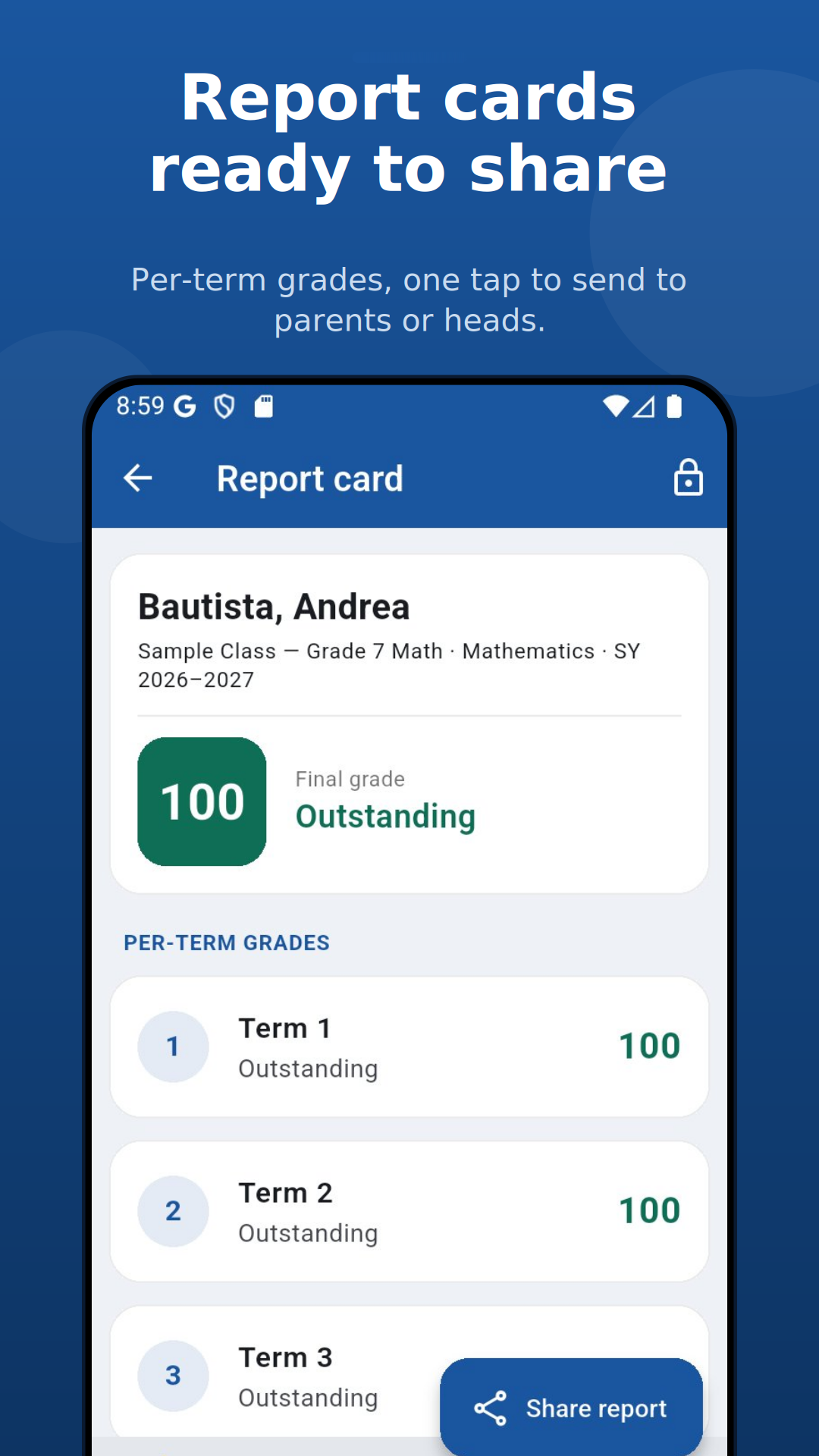 Report cards ready to share